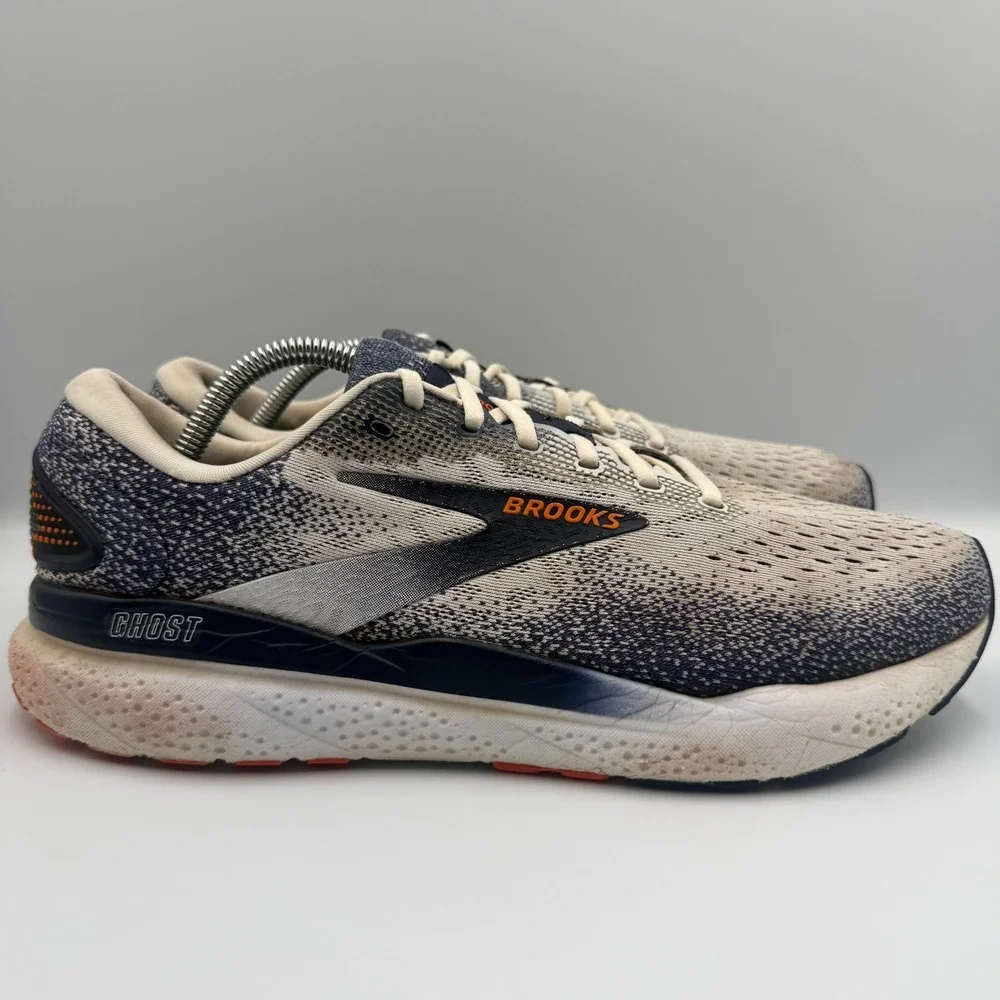 Brooks Ghost 16 White Running Shoes Mens Size 11 D Blue Orange Athletic Sneakers